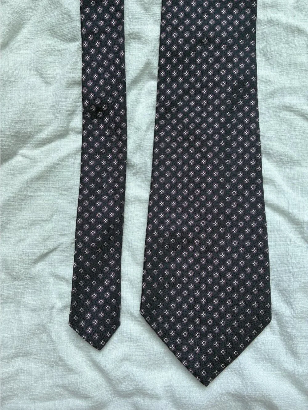 J. Crew Silk Navy, Purple, & White Diamond Tie - Handmade